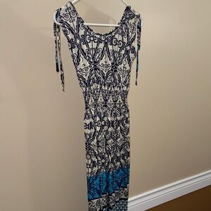 Elegant Blue and Black Patterned Women's Dress